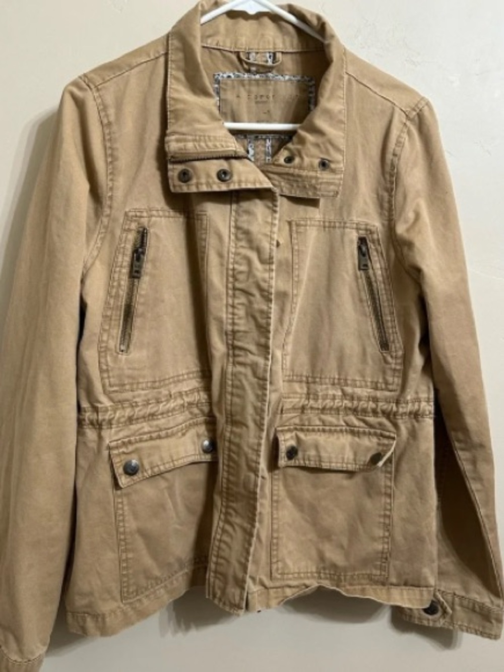 Casual Utility Jacket in Tan with Stand Collar